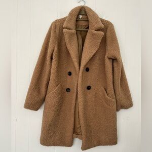 Flamingo Teddy Coat Carmel Women's Double-Breasted Coat Size